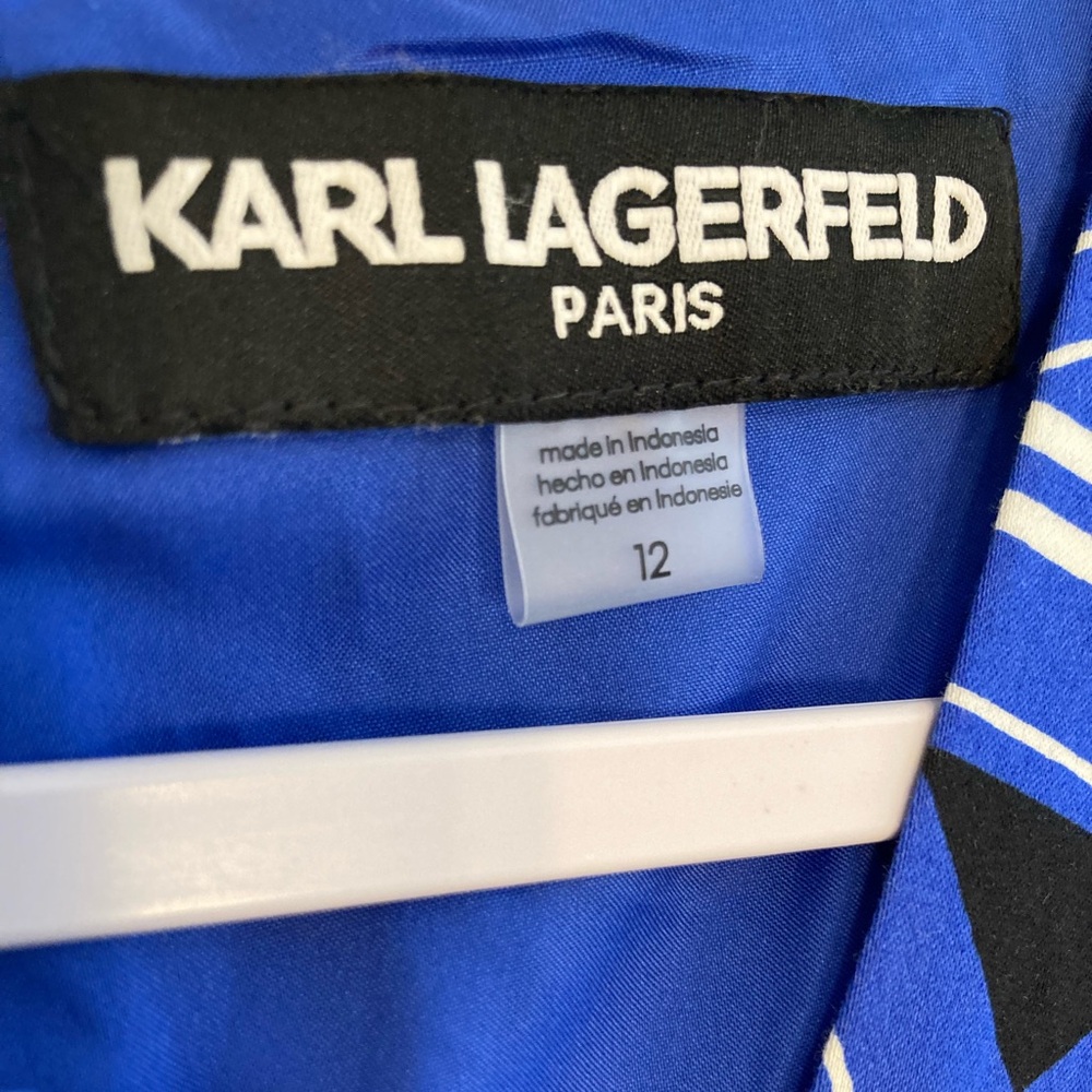 Karl Lagerfeld Paris Geometric Print Wrap Mini Dress Royal Blue Womens Size 12 - Picture 8 of 9